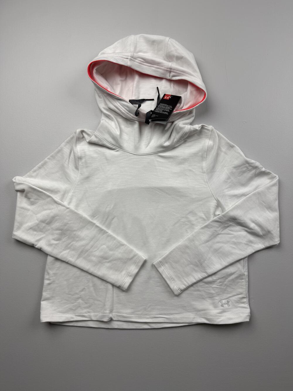 Under Armour Hoodie Sweatshirt Womens Medium White Lightweight Pullover Logo